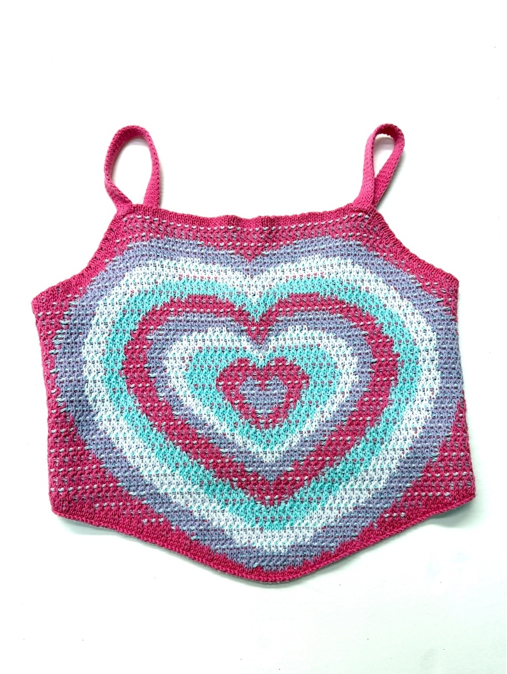 Calliope Girls Crochet Heart Knit Tank Top Pink Blue White Age 8-9